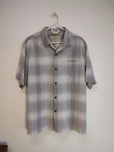 Tommy Bahama Plaid Button Up Short Sleeve Grey Tiki Line Shirt Mens Large EUC - Picture 1 of 5