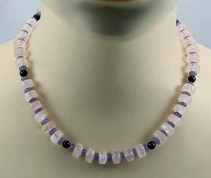 Rosenquarz-Kette - Rosenquarz mit Lepidolith rosa Halskette Damen 47 cm - Imagen 1 de 1
