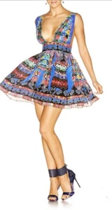 Camilla Silk Mini Dress Pretty Precession Size Small AU 10 US 6 Deep V Neck - Picture 1 of 15