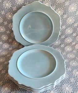 Threshold ~ "Wellsbridge" Aqua 10½" Stoneware Dinner Plates ~ Set of 4 ~ VGUC - Picture 1 of 8