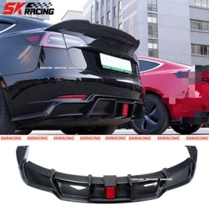 For 2017-2023 Tesla Model 3 ABS Carbon Fiber Look Rear Bumper Diffuser Lip Kits - Picture 1 of 16