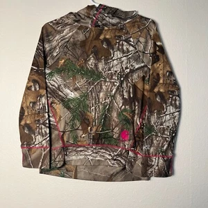 Realtree Hoodie Girls 4 Brown Camouflage Stretch Long Sleeve Logo Pullover Light - Picture 1 of 6