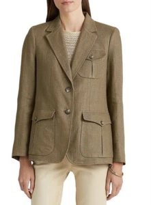 Size 10- Lauren Ralph Lauren Women’s Herringbone Linen Blazer, Olive Fern. - Picture 1 of 7