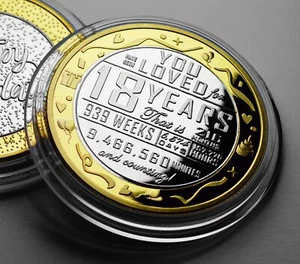18. Geburtstag Dual Metall Silber & 24 kt Gold Gedenk. Geschenk/Präsent Münze 18 - Bild 1 von 11