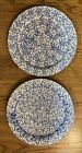 2 Large 12" Henn Pottery Early Mark Dinner Plates Blue Spongeware Roseville Usa