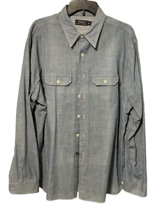 VTG Polo Ralph Lauren Button Up Denim Shirt Blue Size Extra Large Pockets Unisex - Picture 1 of 9