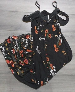 Xhilaration Maxi Dress Adult Womens Small Black Floral Cold Shoulder Front Slit - Picture 1 of 8