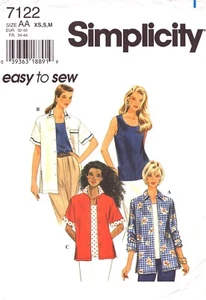 Simplicity 7122-Misses' Shirt and Top-Button Front-Tank-Some Tunic Length-XS-S-M - Picture 1 of 4
