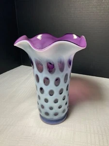 Fenton Art Glass Plum Opalescent Coin Dot 8” Vase - Picture 1 of 11