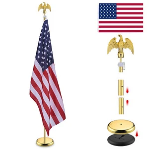 6 Ft Sectional Indoor Flag Pole Kit Base Eagle Topper Aluminum 3x5 Ft US Flag - Picture 1 of 11