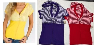 Sudadera con capucha a rayas con cremallera frontal manga tapa púrpura amarillo o rojo Foto 1 de 3