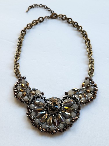 VETEMENTS Bronze G White Woven Beaded Statement Necklace Goldt Chunky Link Chain