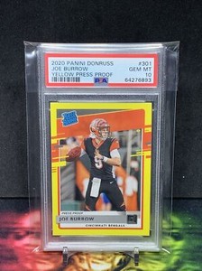 2020 Donruss Rated Rookie JOE BURROW RC Yellow Press Proof #301 PSA 10 Gem MINT
