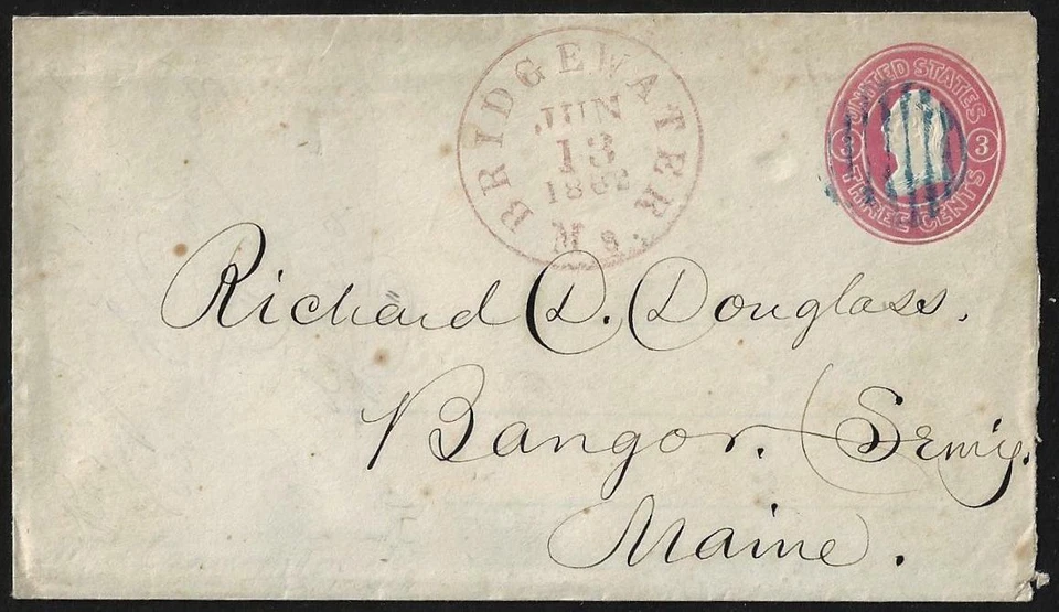 US 1862 CIVIL WAR PERIOD COVER Sc U34 BRIDGEWATER Ms IN RED TO BANGOR MAINE - Image 1 of 1