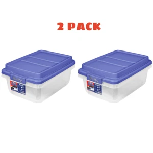 Set Of 2 Plastic Tote Box Storage Containers 18 Qt Clear Stackable Bin With Lid - Picture 1 of 8