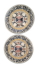 Hand Painted Expressions 10" Round Plates 2 White Cobalt Blue Yellow Red Floral