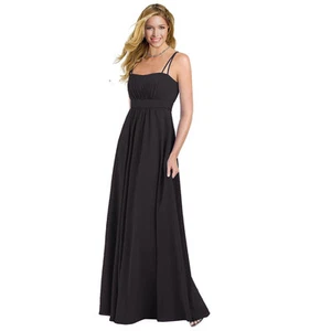 Elegant Chiffon Spaghetti Formal Evening Gown Bridesmaid Maxi Dress Black - Picture 1 of 3