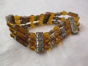 Stretch Bracelet with silver tone & amber colored Beads - Picture 1 of 2
