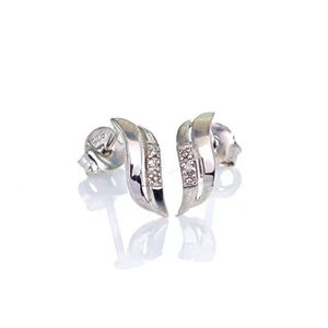 Sterling Silver Diamond Earrings Wave Studs Natural Gemstones April Birthstone - Picture 1 of 12