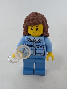 Lego Frau im Pullover mit Glas Minifigur-blau - Bild 1 von 6