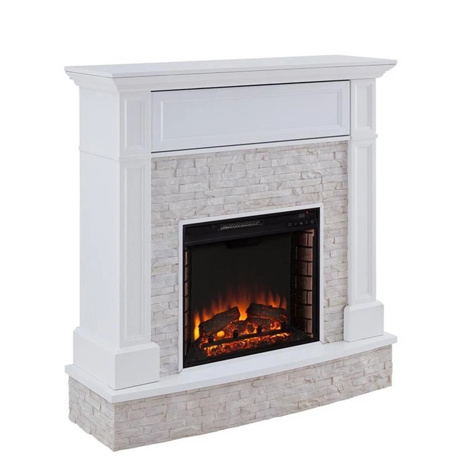 SEI Furniture Jacksdale Faux Stone Electric Fireplace TV Stand in White Foto 1 de 4