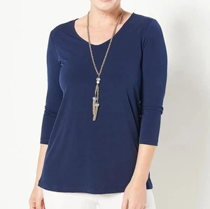 Susan Graver Size 5X Petite Navy Modern Essentials Liquid Knit 3/4 Sleeve Tunic - Picture 1 of 2
