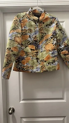 Jaqueta casual feminina Silk Land multicolorida floral poliéster manga longa zíper completo G - Imagem 1 de 4