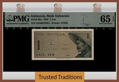 TT PK 90a 1964 INDONESIA BANK of INDONESIA 1 SEN PMG 65 EPQ GEM UNCIRCULATED - Image 1 of 2