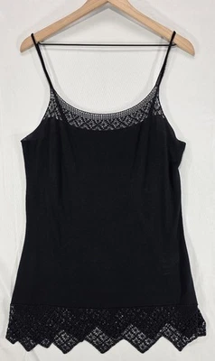 BCBG MaxAzria Crochet Cami Top Vintage 90s Handkerchief Hem Black Fairy Goth L - Image 1 of 4