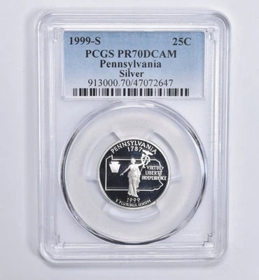 PR70 DCAM 1999-S Silver Pennsylvania Quarter PCGS Blue Lbl *5557 - Image 1 of 4