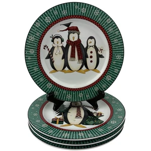 Juego de 4 platos de ensalada Sakura Debbie Mumm Penguins de colección 8" vacaciones Navidad 1998 - Imagen 1 de 12