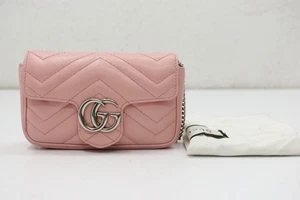 GUCCI GG Marmont Super Mini Shoulder Bag 476433 Matelasse Leather Pink - Picture 1 of 18