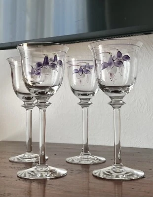 4 Böhmische Weingläser Bohemia Weinglas Bleikristall Handmalerei Signiert H21,5 - Bild 1 von 4