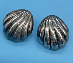 Shell Sterling Silver Signed TN - 03 Mexico 925 Post Earrings 1" L x 1.25" W VTG - Picture 1 of 9