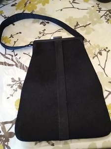 Bolso de mano vintage de lana de fieltro negro Ingber con broche de metal adjunto monedero - Imagen 1 de 6