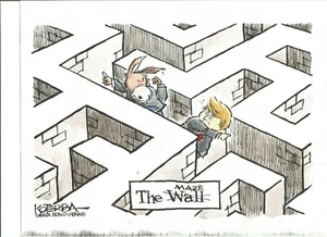 DONALD TRUMP & BORDER WALL 2018 JEFF KOTERBA POLITICAL CARTOON color & b&w - Picture 1 of 2