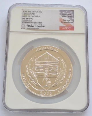 2015, NGC, America the Beautiful 5 oz, Homestead, MS69 DPL, First Day Castle Sig - Image 1 of 4