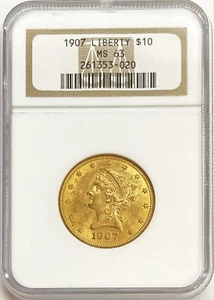 1907 GOLD USA $10 DOLLAR LIBERTY HEAD EAGLE COIN NGC MINT STATE 63 - Picture 1 of 2