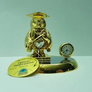 24K vergoldet Eule Figur Uhr Swarovski Spectra Kristall Abschluss Geschenk - Bild 1 von 13