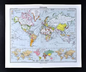 1911 Stieler Map - World Political Countries - Telegraph Cables & Steamer Routes - Picture 1 of 4