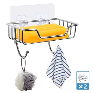 2pcs/set Soap Holder Stainless Steel Wall Mounted Holder Bathroom Shower Basket - Picture 1 of 54