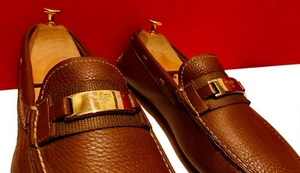 $849.00 !! PRADA MEN LUXURY BROWN PEBBLED LEATHER LOAFERS SHOES MARK UK SIZE 9.5 - Picture 1 of 18