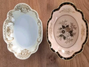 2 x Noritaki geriffelt Geschirr. Blumendekor. Pfirsich, Schwarz & Gold. Creme & Gold - Bild 1 von 13