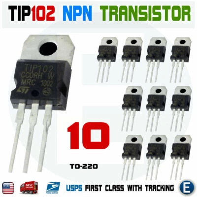 STMICROELECTRONICS 10pcs TIP102 NPN 100V 8A Darlington Transistor TO-220 Bipolar 80W ST
