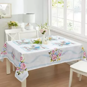 Easter Cottage Rose Rectangle Fabric Tablecloth, 60 X 102 Inch, Easy Care Wrinkl - Picture 1 of 9