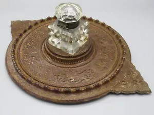 Encrier en verre sur support en fonte 22 cm - Picture 1 of 3
