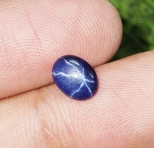 1,38 ct 6 Strahlen Blauer Stern Saphir Oval Cabochon Lab Gezüchtet Lose Edelstein 8x6 mm - Bild 1 von 5