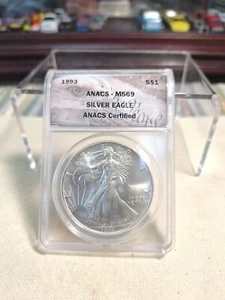 1993 ANACS MS69 - 1 oz .999 Silver American Eagle ☆ BUETIFUL COIN ☆ - Picture 1 of 6