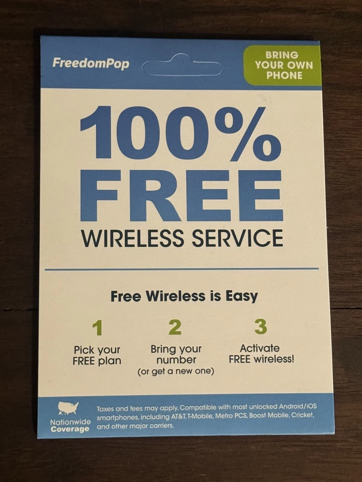 FreedomPop Bring Your  Phone SIM Kit Free Wi-Fi Calling 100 Mb Call iPhone Green - Image 1 of 1