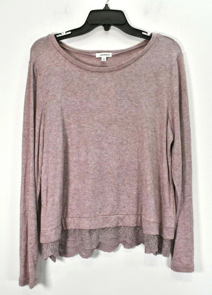 Eyeshadow Womens Grapeshake Long Sleeve Lace Hem X-Side Sweatshirt L NWT - Image 1 of 4